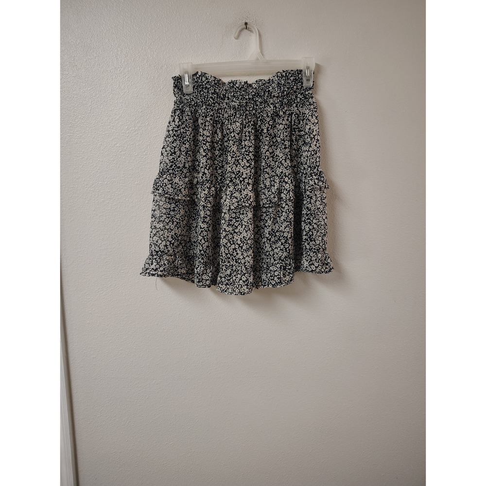 Sienna Sky Womens Navy Blue White Floral Smocked Tiered Ruffle Mini Skirt Size M
